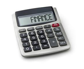 Calculator with the word finance on the display