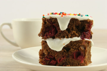 Homemade cherry pie on wooden table