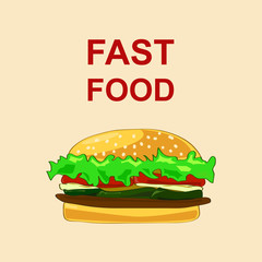 Big hamburger. Vector flat illustration