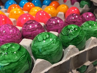 Colorful handcrafted alabaster eggs, symbol of Easter