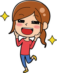 飛んで喜ぶ女性のイラスト