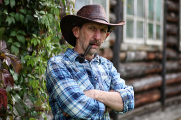 cowboy man smoke pipe 