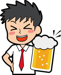 ビールで乾杯する男性のイラスト