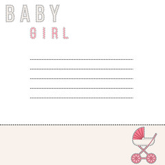 Baby girl  abstract background with pram design elements.  Vector illustration template design with place for text , for brochure, booklet, poster