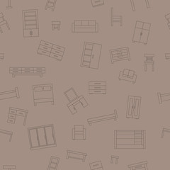 Brown seamless pattern furniture. Simple line style. Vector illustration