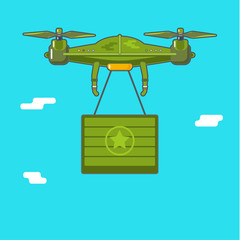 Quadcopter aerial drone. Delivery of cargo.