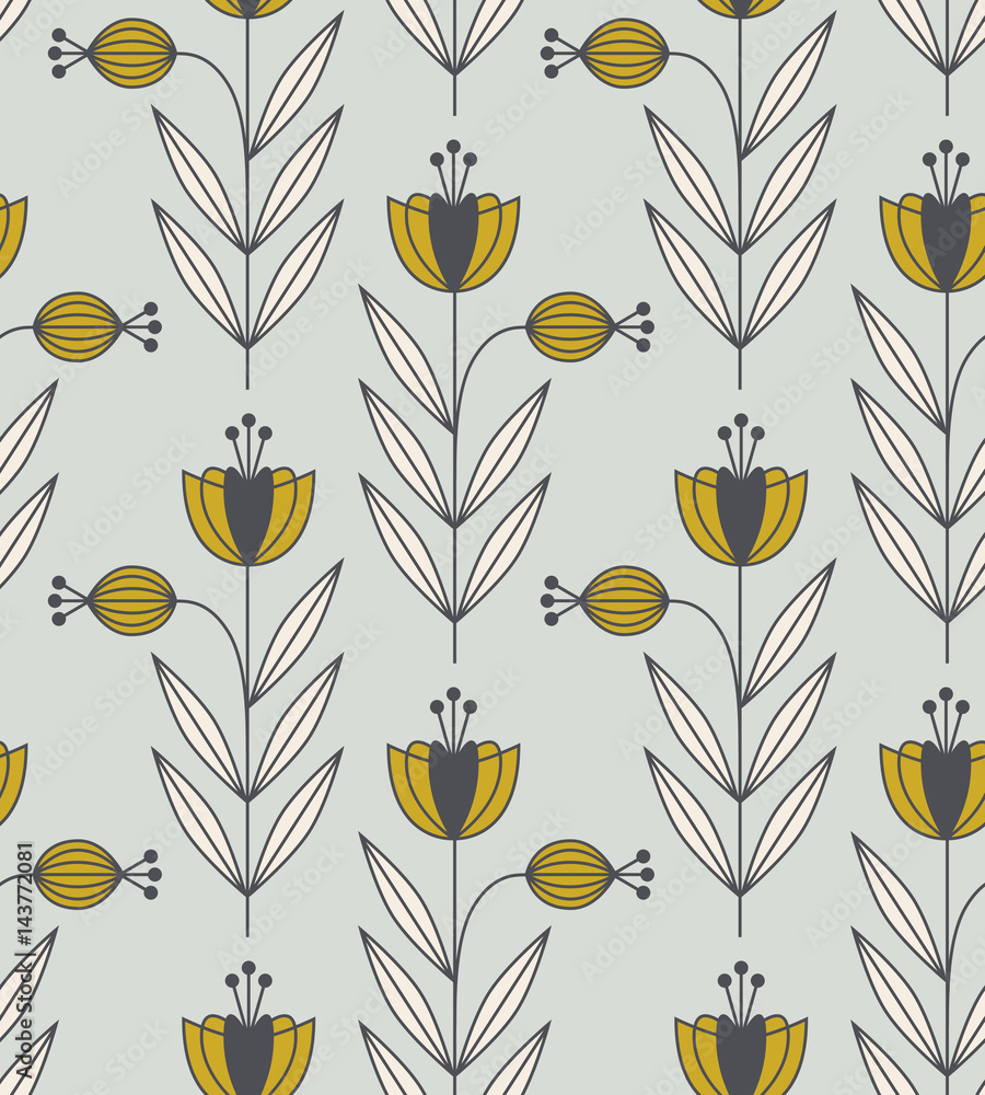 Poster seamless retro pattern with stylized flowers