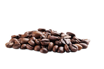 Roasted coffee beans isolated on a white
