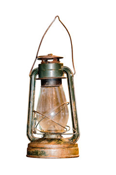 Old copper kerosene lantern, vintage style isolate on white background