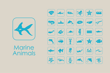 Fototapeta premium Set of marine animals simple icons
