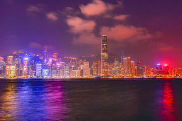 Fototapeta na wymiar Night panorama of the city of hong kong