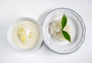 Durian with coconut stick rice