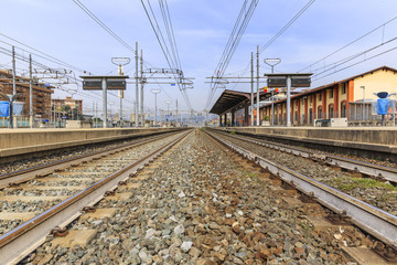 Fototapeta na wymiar Railroad tracks at the RIFREDI FS station in Florence