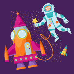 Fototapeta premium An astronaut and a rocket in space. Spaceman.