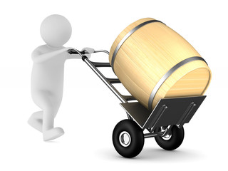 hand truck with barrel on white background. Isolated 3D illustration