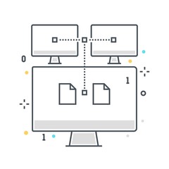 Color line, network workflow illustration, icon