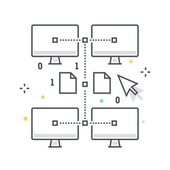 WebColor line, network workflow illustration, icon, background and graphics. The illustration is colorful, flat, vector, pixel perfect, suitable for web and print. It is linear stokes and fills.