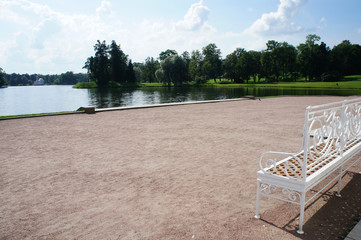 Landscape park at Pushkin, Tsarskoe Selo Saint-Petersburg, Russia view to lake