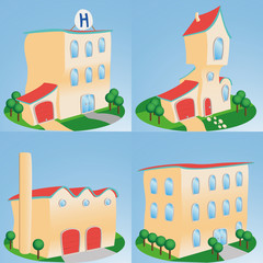 Cartoon style buildings