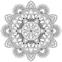 Flower Mandala motifs. Vintage decorative elements. Oriental pattern, vector illustration. Coloring book page