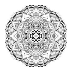 Flower Mandala motifs. Vintage decorative elements. Oriental pattern, vector illustration. Coloring book page
