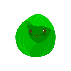Kawaii cabbage icon. Modern simple flat vegetarian sign. Fresh Food, internet concept. Trendy natural symbol for website design, web button, mobile app. Logo illustration