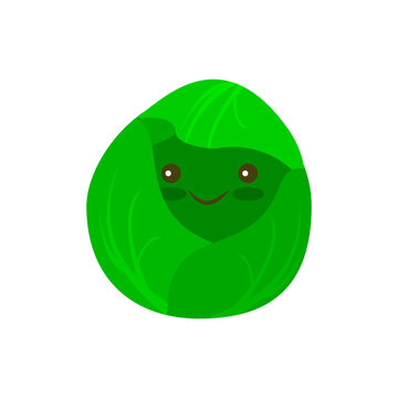 Kawaii cabbage icon. Modern simple flat vegetarian sign. Fresh Food, internet concept. Trendy natural symbol for website design, web button, mobile app. Logo illustration