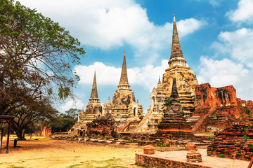 Famous temple area Wat Phra Si Sanphet, Former capital of Thailand in Ayutthaya
