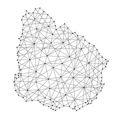 Map of Uruguay from polygonal black lines and dots of vector illustration