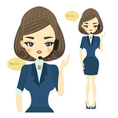 Vector illustration of a young call center woman with headset
