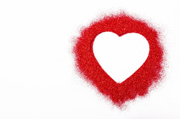 Glitter red heart with empty space for your text or message.