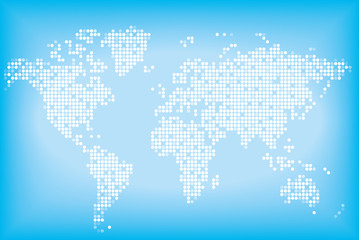 Карта мира синего цвета, состоящая из круглых точек.