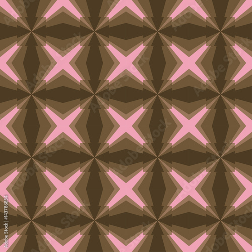 Seamless Contrast Geometric Pattern With Pink Stars Or Cross And Seamless Contrast Geometric Pattern With Pink Stars Or Cross And Brown Squares On Chocolate Color Background