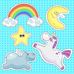 Sweet dreams isolated elements for your design. Good night stickers collection. Vector illustration