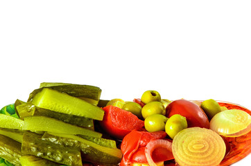 pickled vegetables on a white background