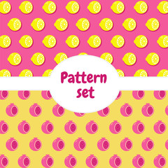 Patterns set. Pattern with half of pomegranate and half of lemon