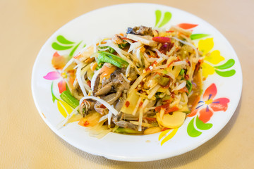 Green Papaya Salad (Som tum) table Thai cuisine spicy delicious