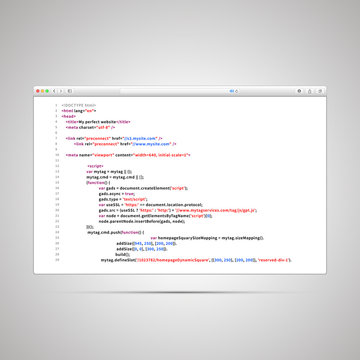 Browser window with simple html code of web page on white background