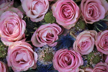 Pink and blue wedding flowers