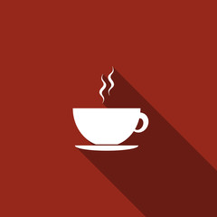 Coffee cup flat icon with long shadow. Tea cup. Hot drink coffee. Vector Illustration