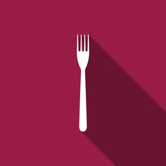 Fork flat icon with long shadow. Vector Illustration