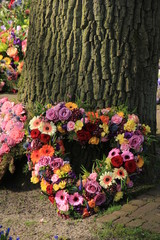 Fototapeta na wymiar Sympathy flowers near a tree
