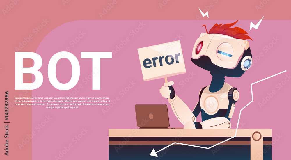 Poster chat bot using laptop computer, robot virtual assistance of website or mobile applications, artifici