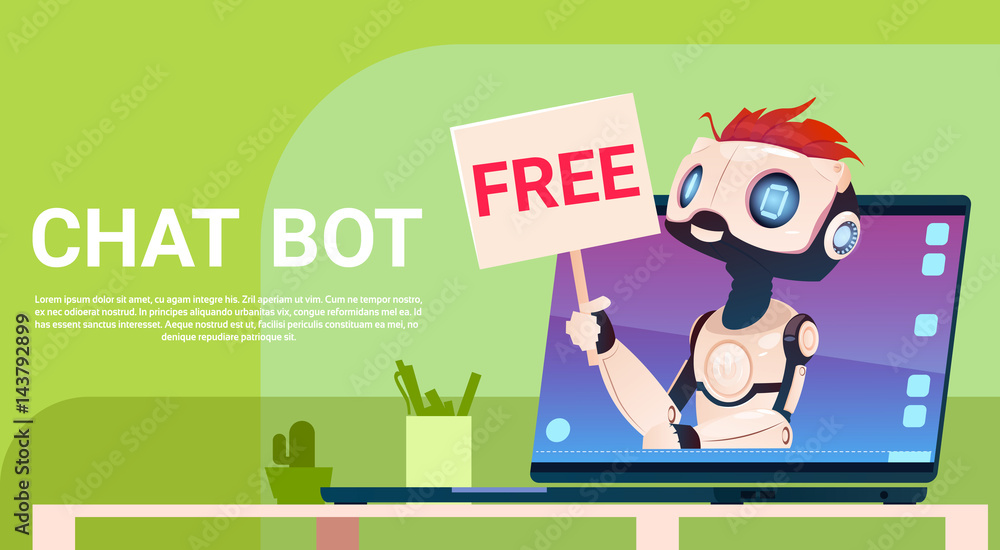 Poster chat bot free, robot virtual assistance of website or mobile applications, artificial intelligence c
