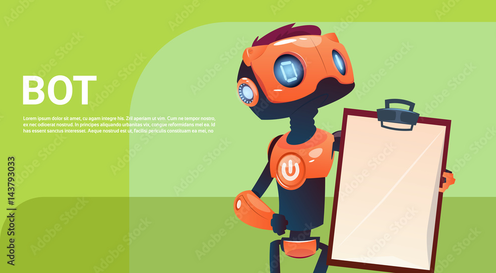 Poster chat bot, robot virtual assistance element of website or mobile applications, artificial intelligenc