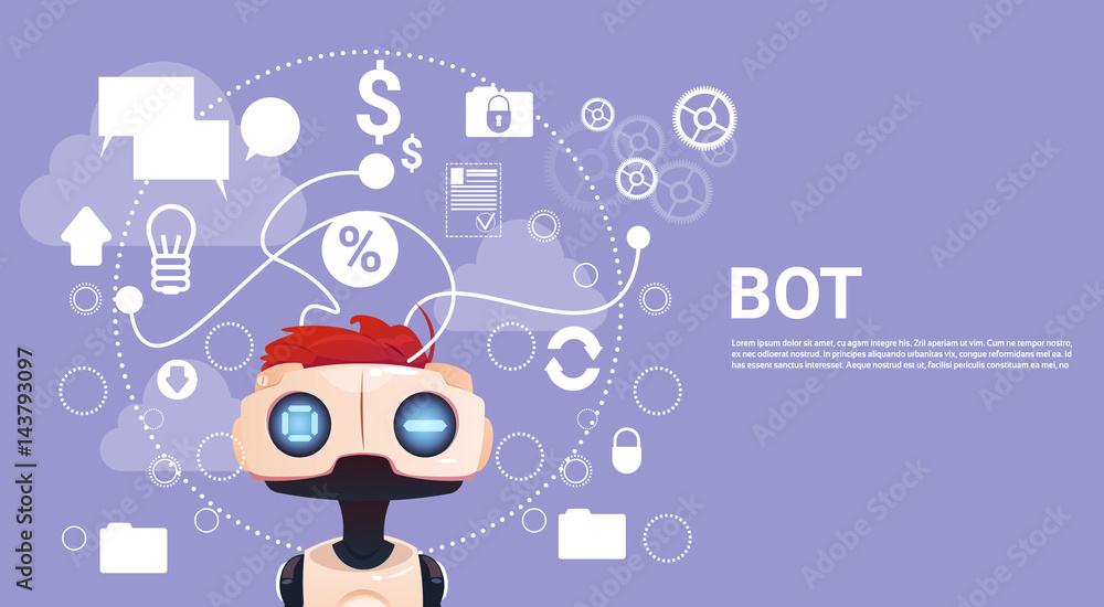 Poster free chat bot, robot virtual assistance element of website or mobile applications, artificial intell
