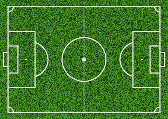 Fototapeta na wymiar Top view of textured green grass soccer field, vector illustration.