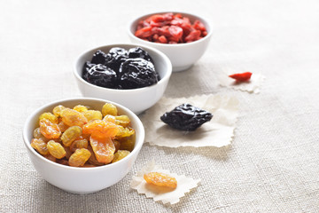 prunes, raisin and dry goji berry