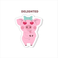 Obraz na płótnie Canvas Happy pig in love. Isolated cute sticker on white background.