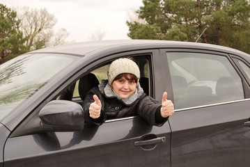 Woman driving a car